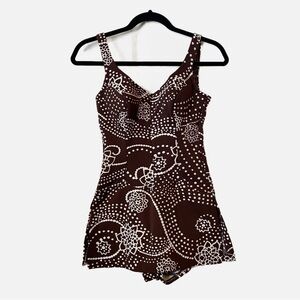 Vintage 1960s/1970s Maillot Swimsuit Print Skirted Bathing Suit Jantzen Size 12